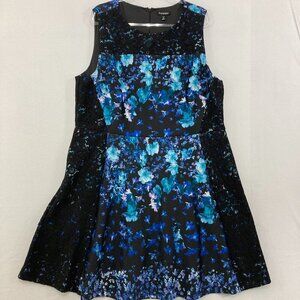 Roz & Ali size 24 Black Blue Floral Lace Detail Sleeveless Stretch Dress